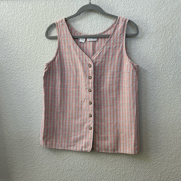 Pink Plaid Button Front Tank Top - Picture 2 of 7